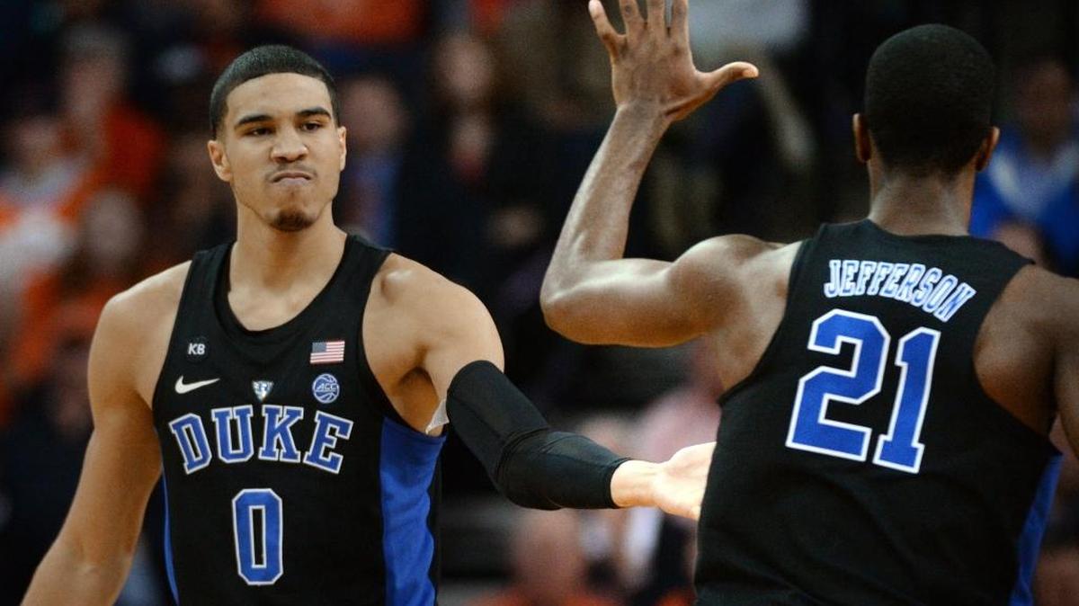 Duke freshman forward Jayson Tatum (left) had 28 points and eight rebounds in the Blue Devils’ 65-55 win at Virginia on Wednesday. Duke will play host to Wake Forest on Saturday.