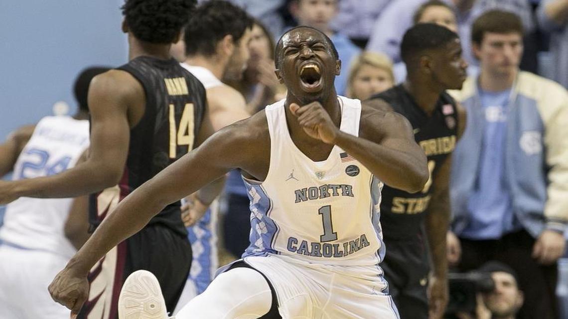 North Carolina’s Theo Pinson (1) looks recovered from foot surgery, getting 12 points and 10 rebounds in Saturday’s win against Florida State.