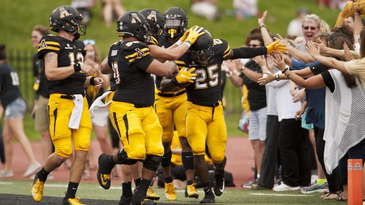 Appalachian State, celebrating a touchdown in its 72-7 victory against Gardner-Webb last month, will visit longtime rival Georiga Southern on Thursday in a key Sun Belt Conference football game in Statesboro, Ga.