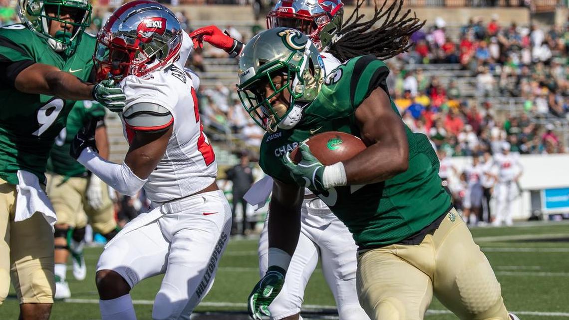 Charlotte 49ers junior running back Benny LeMay scores on a 35-yard touchdown run against Western Kentucky on Saturday at Richardson Stadium. Charlotte won 40-14 in the Conference USA game.