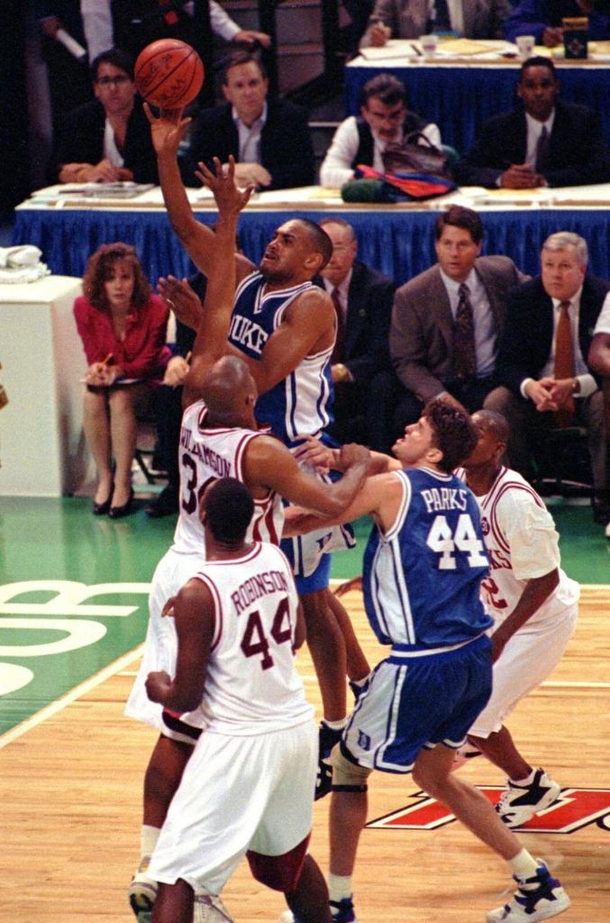 Duke's Grant Hill goes up against Arkansas in the 1994 national championship game played in Charlotte.