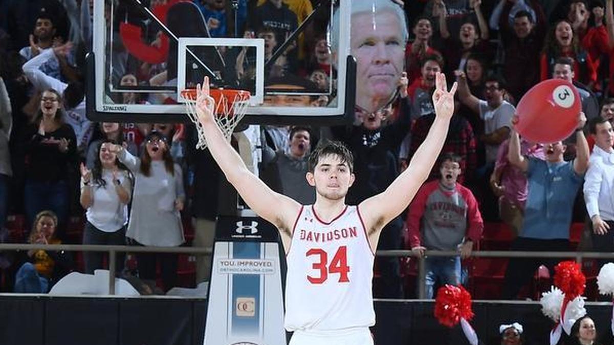 Davidson freshman Luke Frampton celebrates after his 3-pointer with 1:09 left gave the Wildcats a 61-55 lead over VCU in Saturday’s Atlantic 10 men’s basketball game at Belk Arena. Davidson won 64-57 to improve to 3-0 in the league.