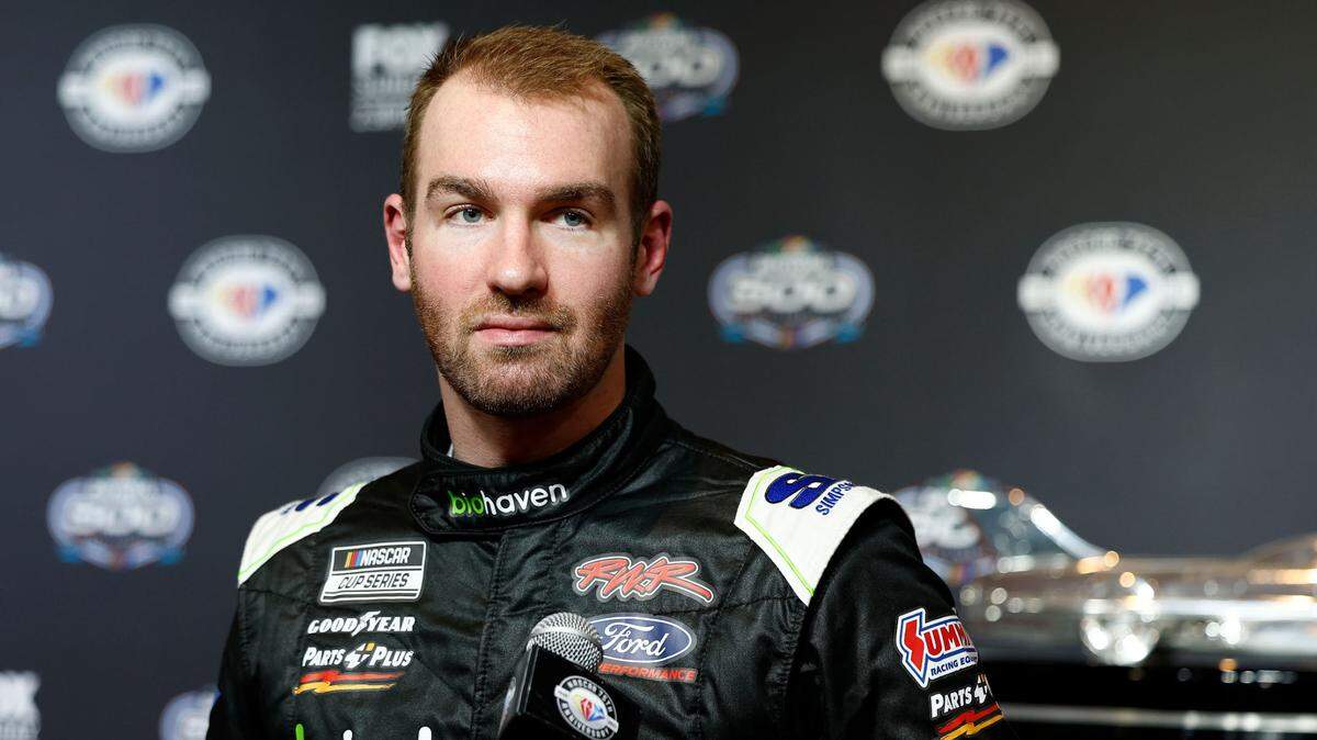 NASCAR Cup Series driver Cody Ware (51) speaks to the media at Daytona International Speedway.