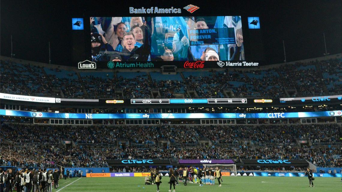 Charlotte FC and their fans honored deceased teammate Anton Walkes prior to the start of the game Saturday night. Charlotte FC faced off against the New England Revolution in the season opener at Bank of America Stadium during a Saturday evening game on Feb. 25, 2023. The New England Revolution won the match 1-0.