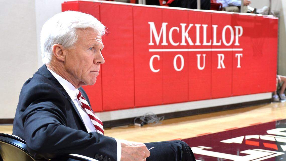 Davidson head coach Bob McKillop waits for tip-off prior to the first half of A-10 men’s basketball action against George Washington at Belk Arena on Wednesday, January 10, 2018 in Davidson, North Carolina.