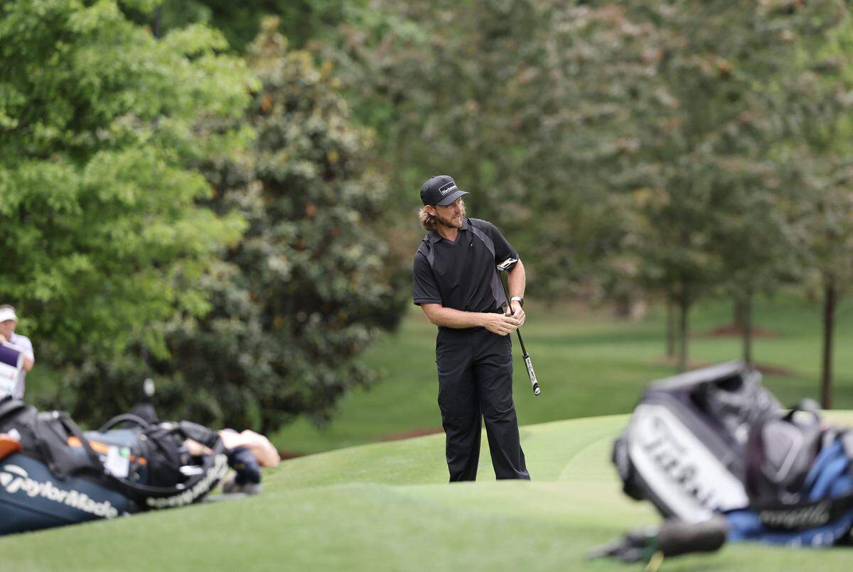 Tommy Fleetwood watches the ball during the 2026 Truist Championship at the Quail Hollow Club in Charlotte on Thursday, May 7.