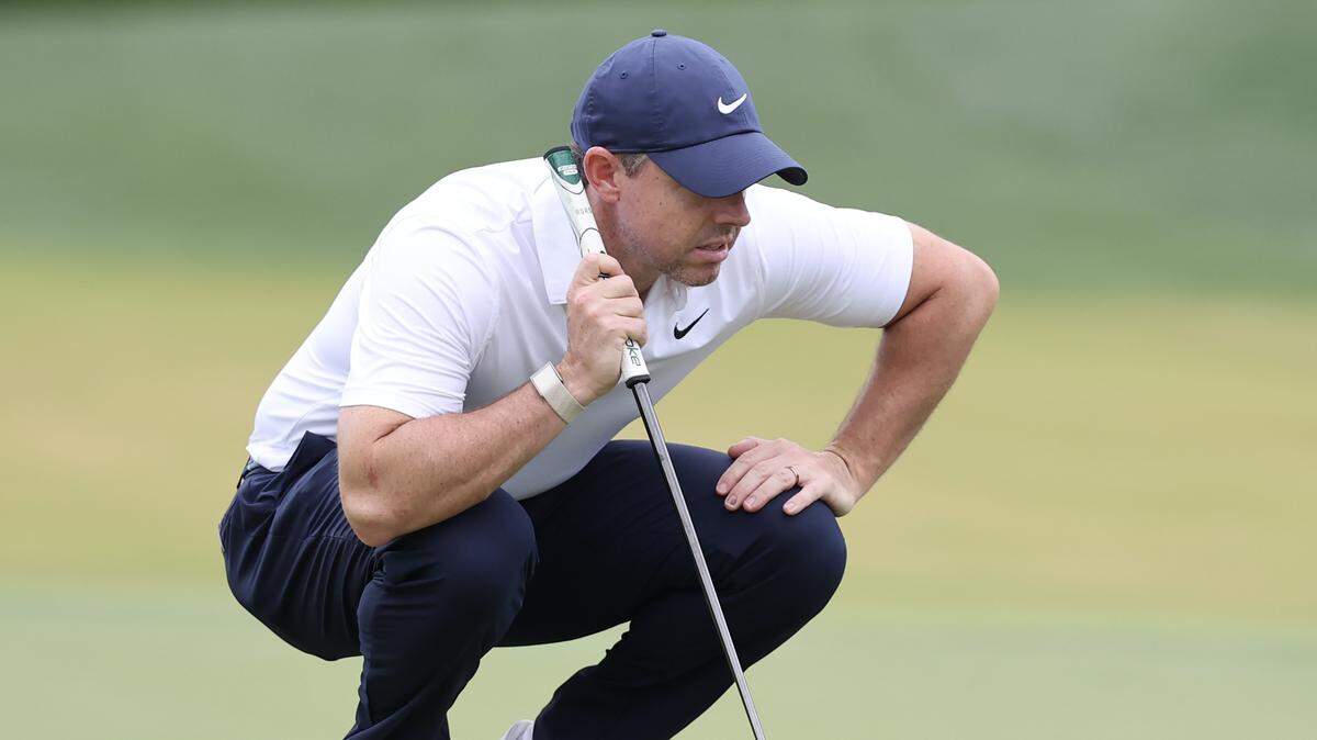 Rory McIlroy of Northern Ireland lines up a putt during the 2026 Truist Championship at the Quail Hollow Club on Thursday, May 7 in Charlotte.
