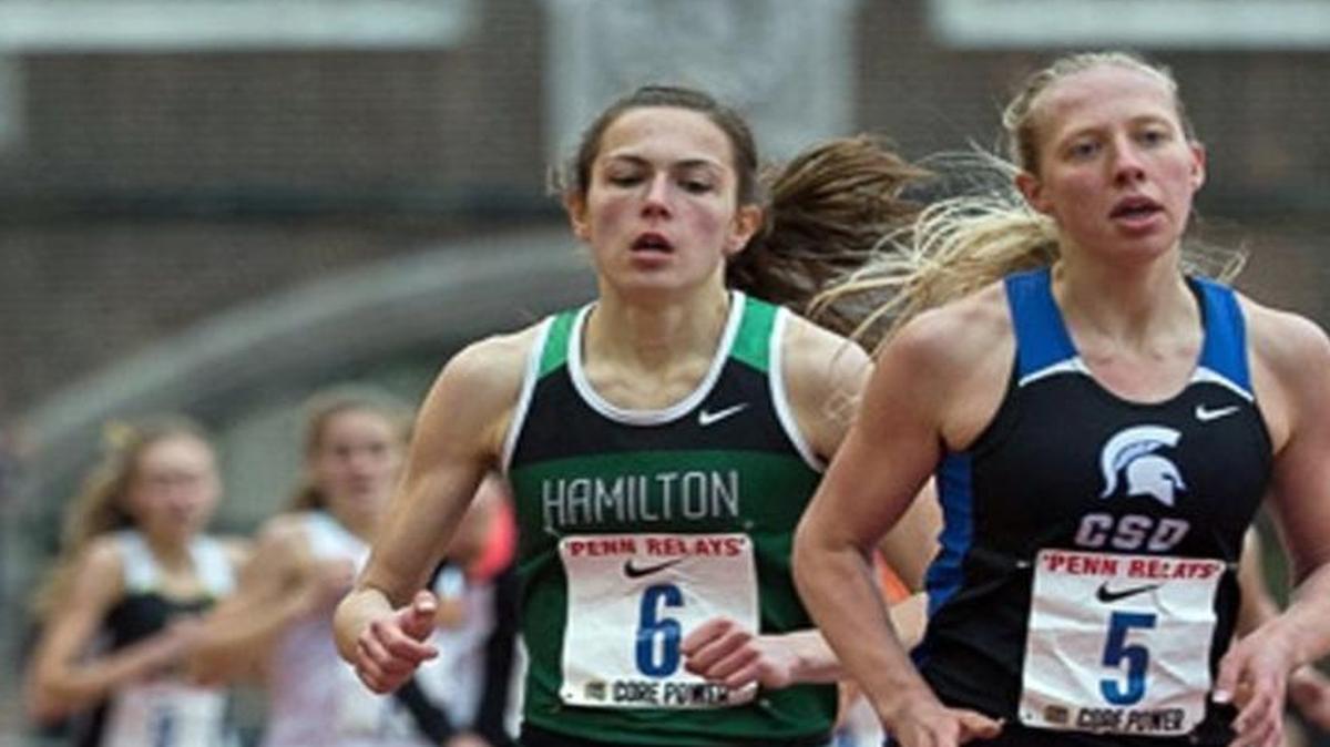 
Community School of Davidson's Malia Ellington (5) shown at the Penn Relays this year, won three individual events and one relay at the N.C. 1A state track finals Friday in Greensboro and was named meet MVP for the second straight year. 
