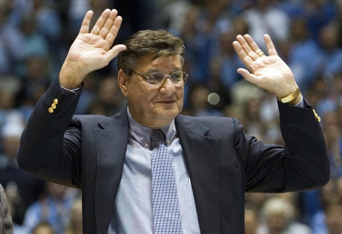 In 2007, Lennie Rosenbluth acknowledged the crowd in the Smith Center during a ceremony honoring the undefeated UNC team of 1957.
