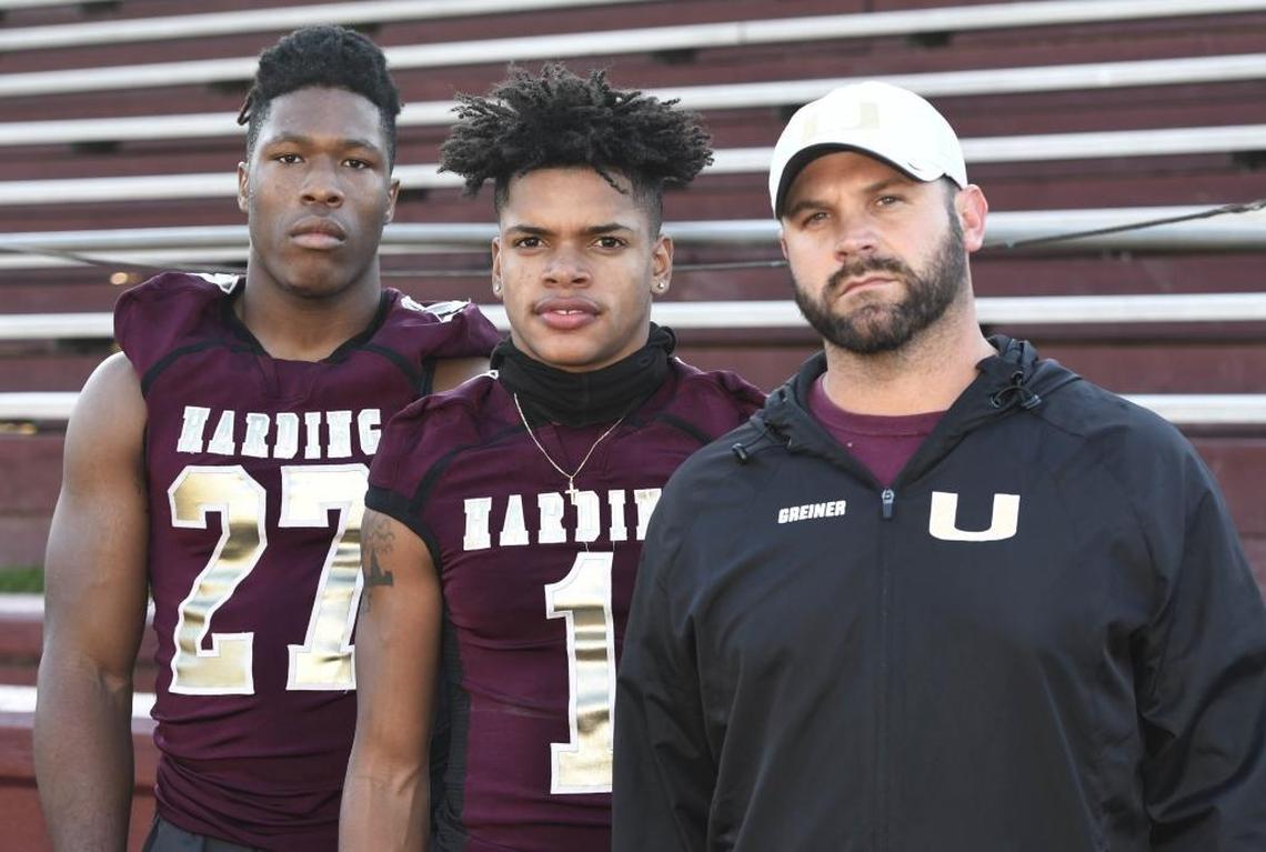 Harding High RB Quavaris Crouch, left, QB Braheam Murphy, and football coach Sam Greiner on Thursday, November 16, 2017. Greiner has rebuilt Harding's football program through his faith and his perseverance, and the Rams will play for the state title next Saturday in Greiner’s third season