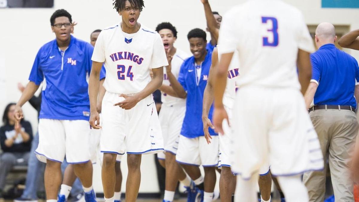 The versatility of North Mecklenburg's Jaylen McManus (24) could make him a matchup nightmare for Charlotte Catholic, the Vikings’ opponent Saturday in the N.C. 4A boys’ regional championship game in Winston-Salem.
