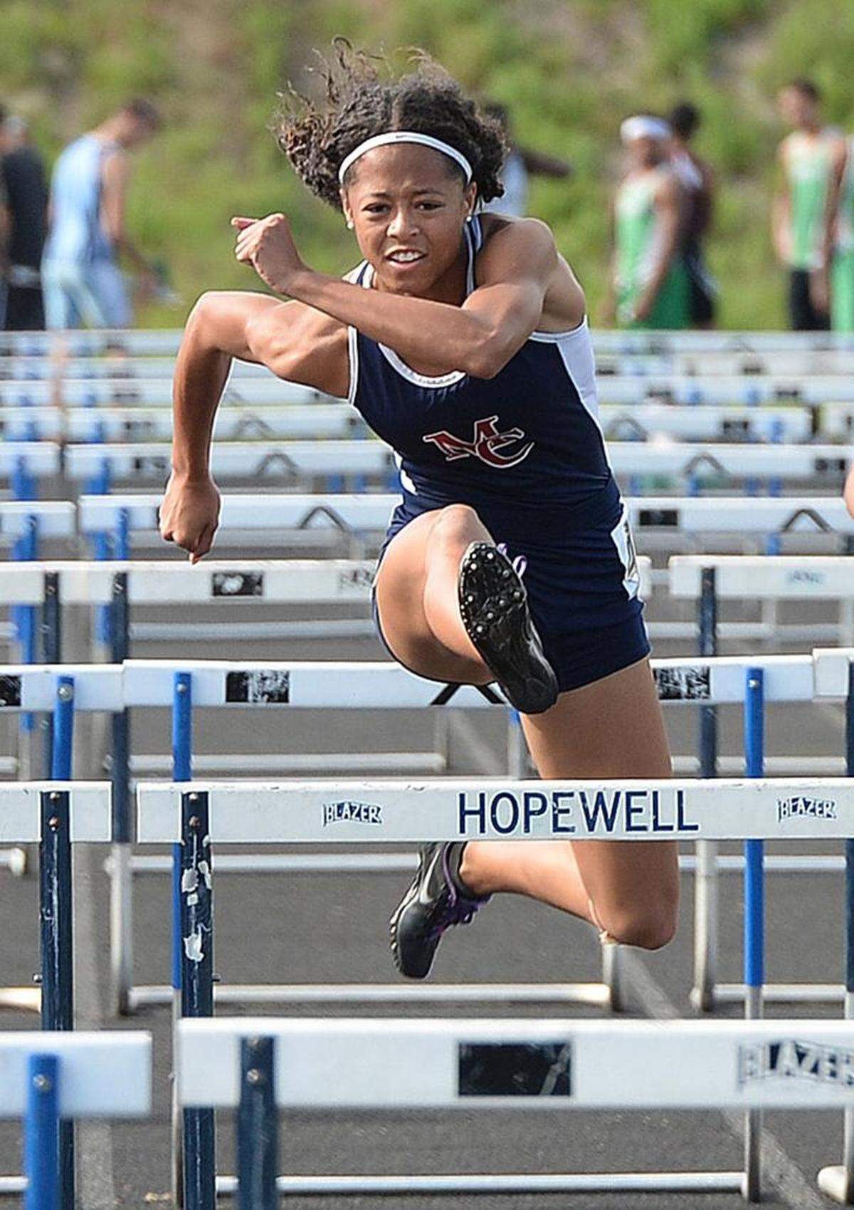 Mallard Creek’s Gabriele Cunningham finishes in first place during a 2015 high school meet in Charlotte.