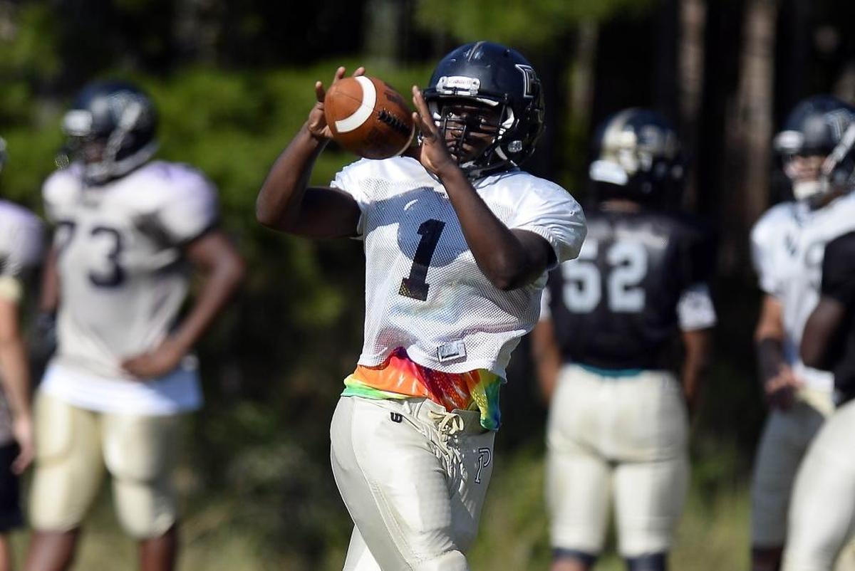 Providence High's Julian Boddie, makes a reception during practice on Wednesday, September 13, 2017. Boddie, a senior running back, has the Panthers off to one of their best starts ever -- and a huge game Friday with Butler.