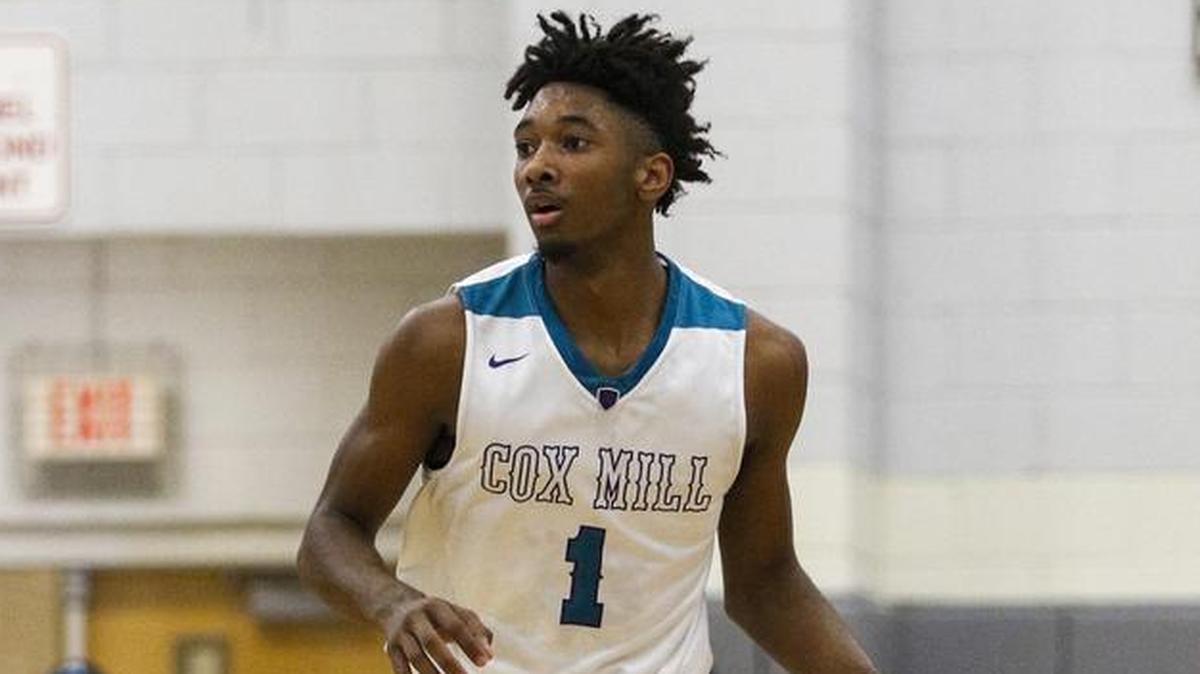 Cox Mill guard Rechon "Leaky" Black brings the ball upcourt against Providence Day in the Charlotte Hoops Challenge at Berry High in Charlotte, N.C., Saturday, Nov. 25, 2017. (Nell Redmond photo)