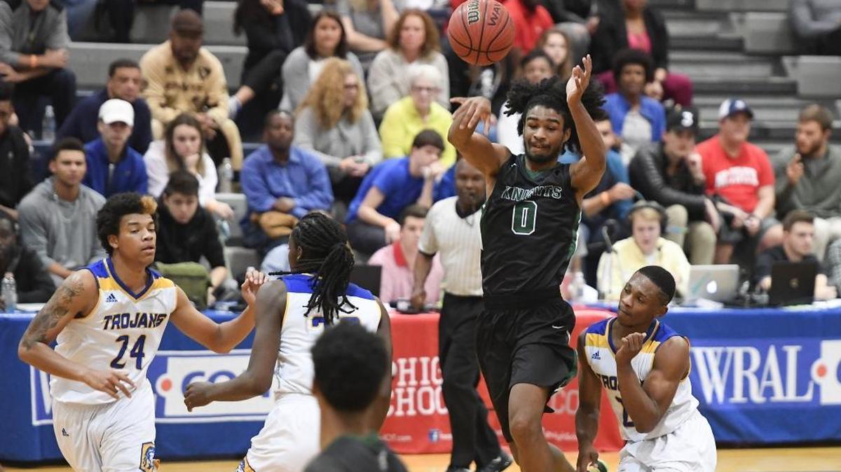 Coby White (0) of Greenfield School is a UNC recruit who is the top ranked player in North Carolina and a top 20 recruit nationally