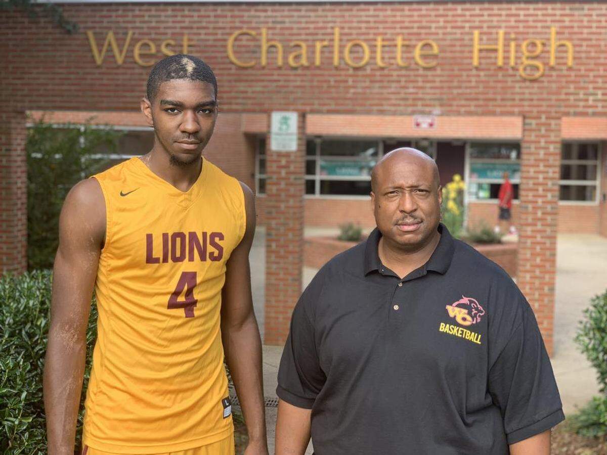 West Charlotte High senior forward Patrick Williams, left, and Lions coach Jacoby Davis have high hopes for the upcoming season.