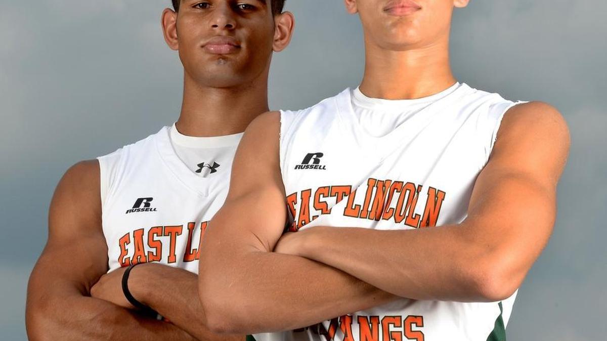Chazz Surratt, left, and his brother, Sage, right, are one year apart, best friends and two of the state's top athletes. The Surratts have help land East Lincoln at No. 7 in the Observer's Sweet 16 preseason countdown. The Surratts led East Lincoln's football and basketball teams to unbeaten seasons last year.