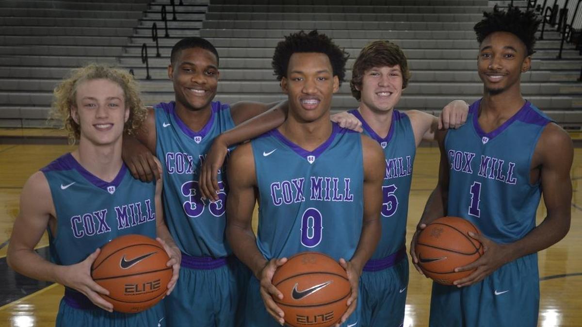 Cox Mill High remains No. 1 in the Sweet 16 this week. The Chargers’ starting 5 basketball players. (L to R) Cody Cline, Caleb Stone-Carrawell, Wendell Moore, Joel Hall, Rechon "Leaky" Black.