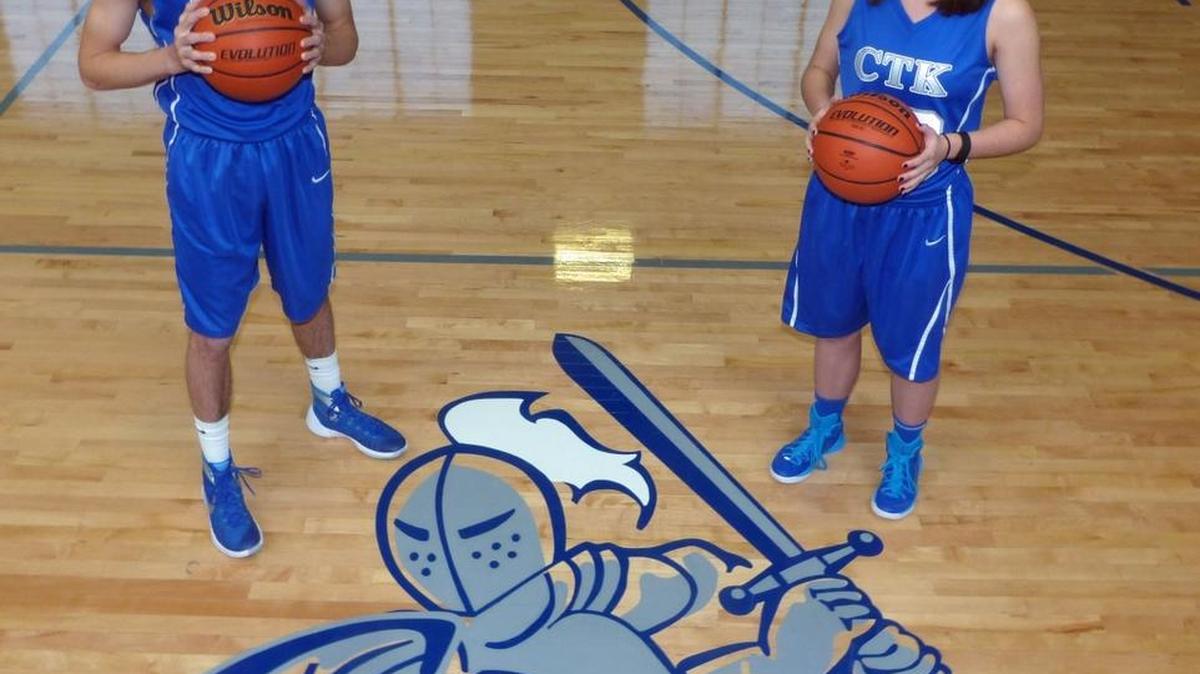 Junior Brian Stanley (left) and senior Catherine Strickland (right) both reached the 1,000-point mark in career scoring this season with Christ the King Catholic High School's varsity basketball teams. CREDIT: Bill Kiser/Special to the Observer