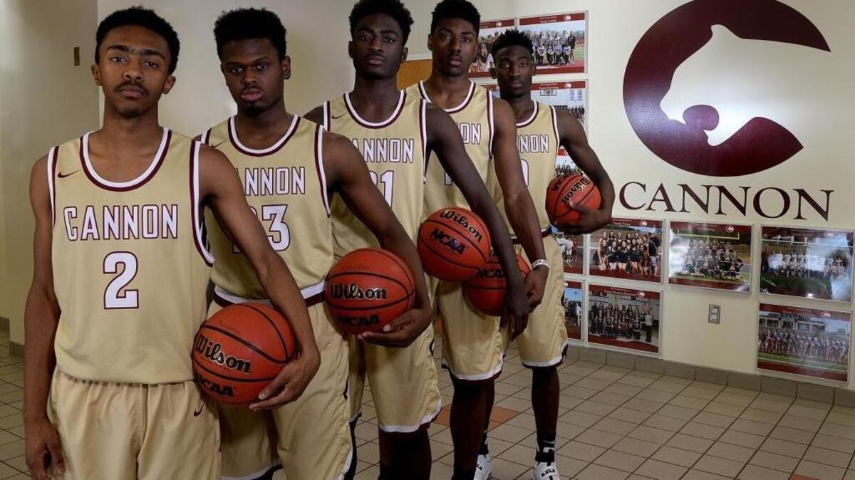 Left to right Cannon starters Zion Hendrix, Cory Deveaux, Qon Murphy, Jairus Hamilton and Philip McKenzie. Cannon School is one of the Charlotte Observer Sweet 16 schools.