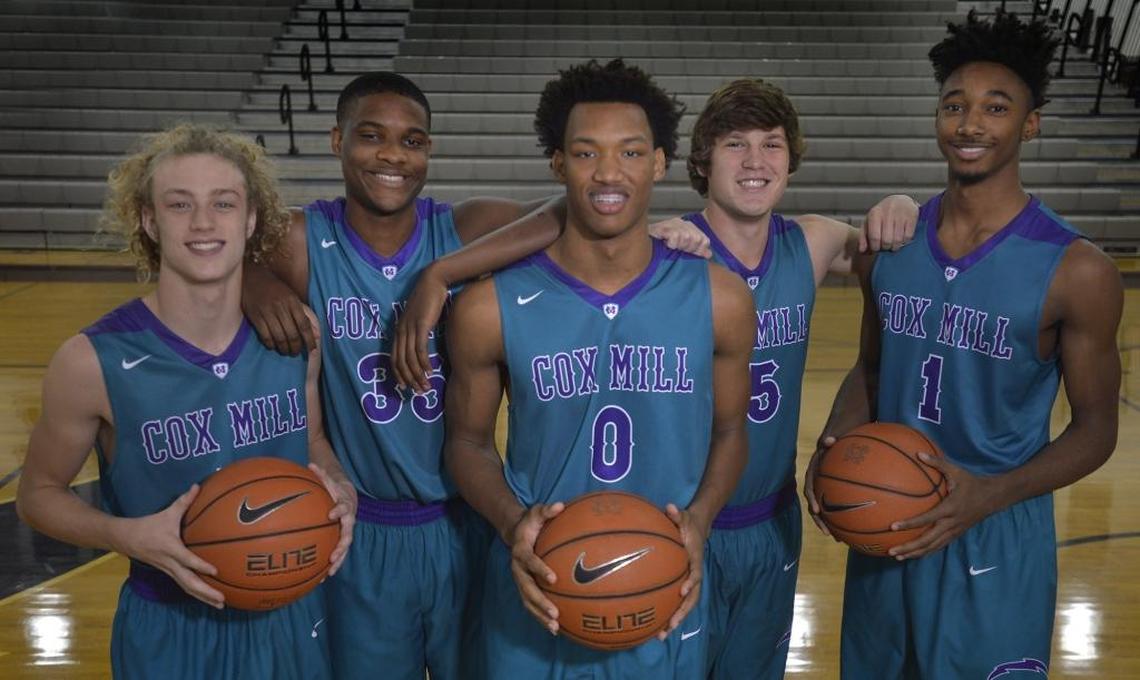 Five of Cox Mill High’s key players who have helped the Chargers to a second straight regional final, include, from left, Cody Cline, Caleb Stone-Carrawell, Wendell Moore, Joel Hall and Rechon “Leaky” Black.