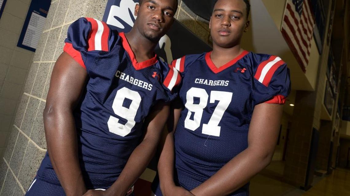 Providence Day freshman Porter Rooks, left, and Jacolbe Cowan on Monday, April 3, 2017. Rooks and Cowan are beginning to climb into the national recruiting discussion as freshmen Between them, they have 11 Power 5 offers and interest from Clemson, Alabama and Southern Cal. on Monday, April 3, 2017.