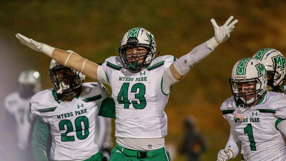 Myers Park linebacker Roe Chitwood (43) and the Mustangs are No. 1 in the Charlotte Observer’s “Way-Too-Early” Sweet 16 high school football poll