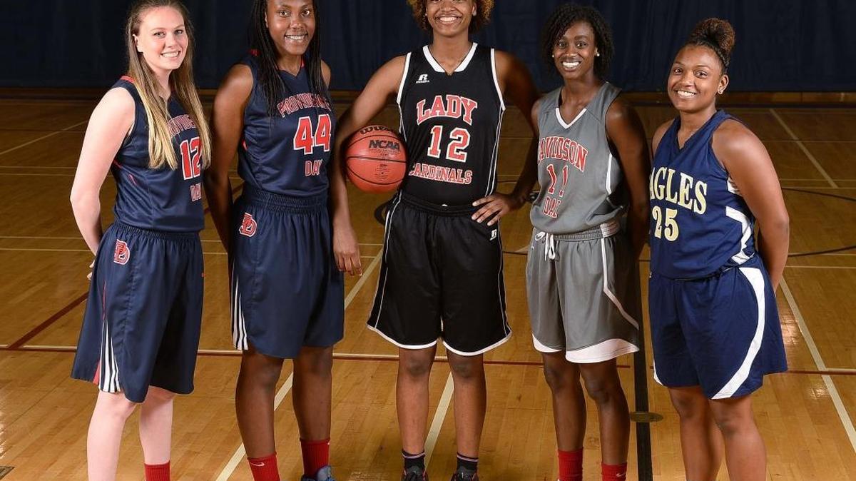 The All-Observer girls’ basketball team from left: Erin Whalen, Providence Day; Janelle Bailey, Providence Day; Ra'Shika White, Berry; Maya Caldwell, Davidson Day; and Zaria Wright, Concord First Assembly.