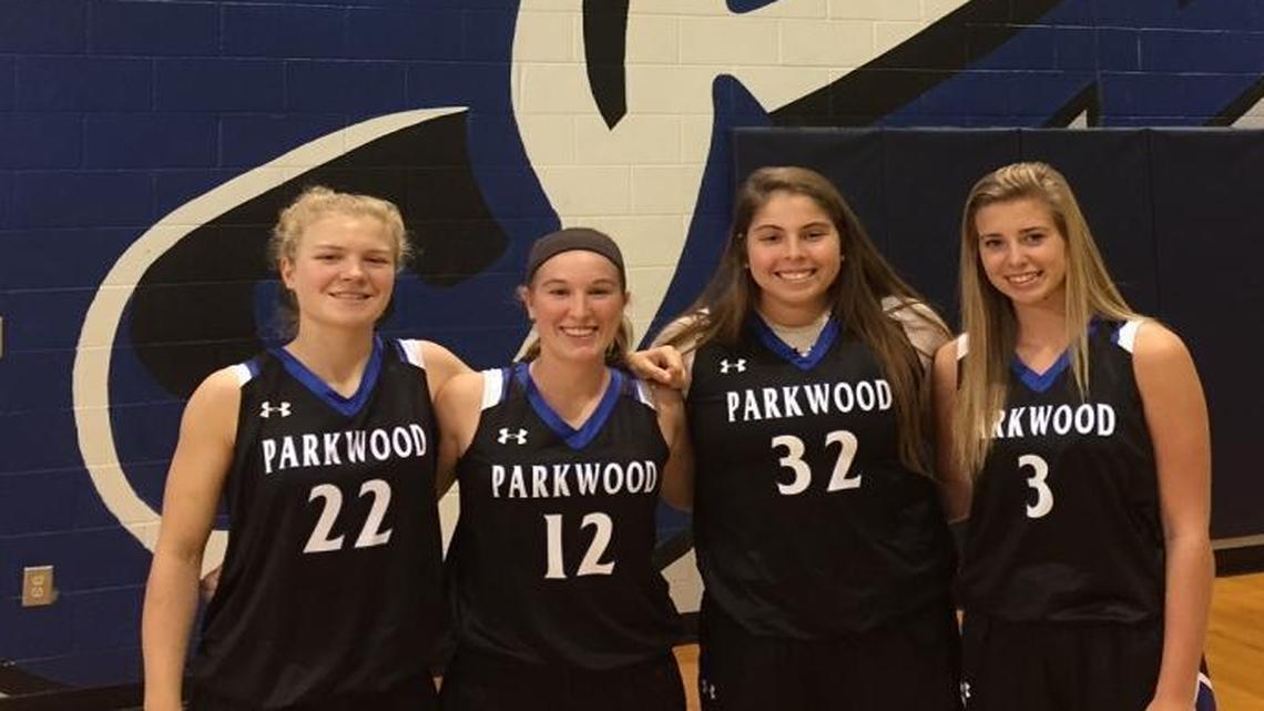 Parkwood Girls Basketball key returnees: Left to Right Molly Setliff (22); Taylor Belk (12); Baylee Morton (32); Addison Laney (3).