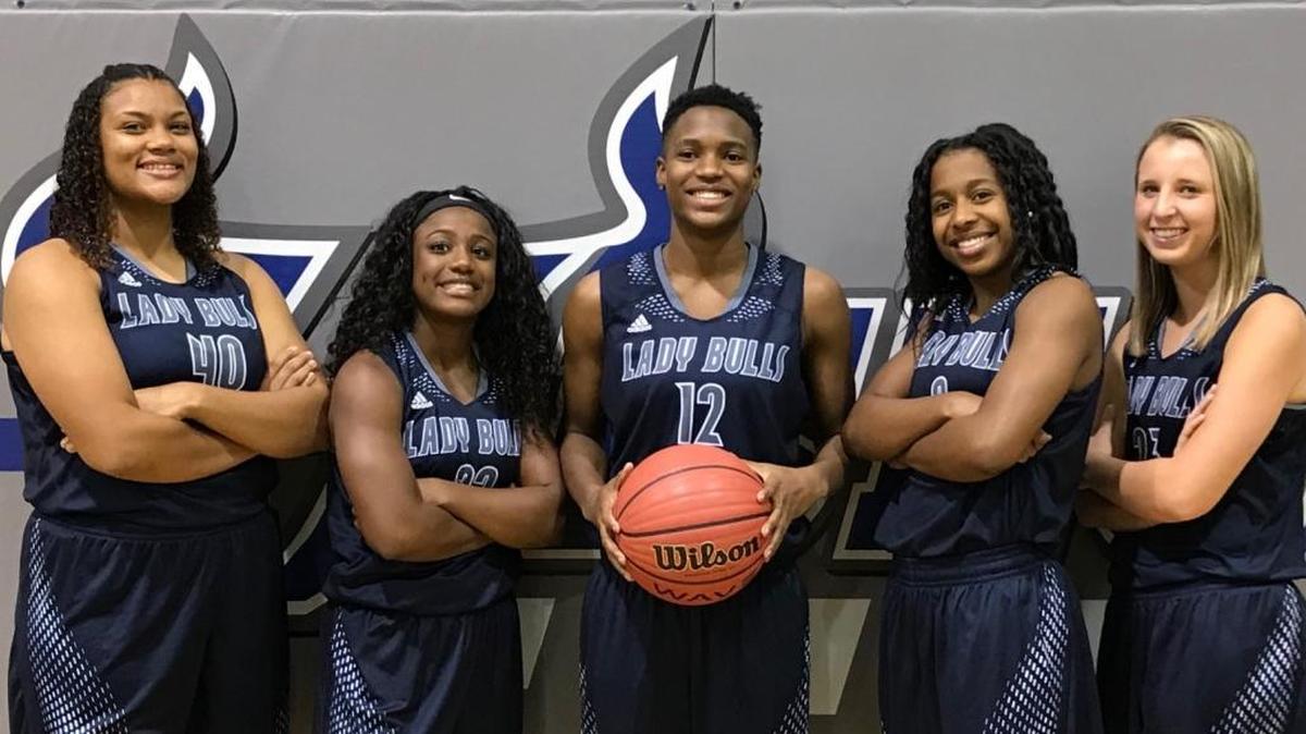 Hickory Ridge’s girls’ basketball team is moving up to 4A this year. The team reached the N.C. 3A championship last season. From left to right: senior Gabby Smith, senior Courtney Meadows, junior Nia Daniel , senior Jiera Shears, and senior Alyssa Wagner.