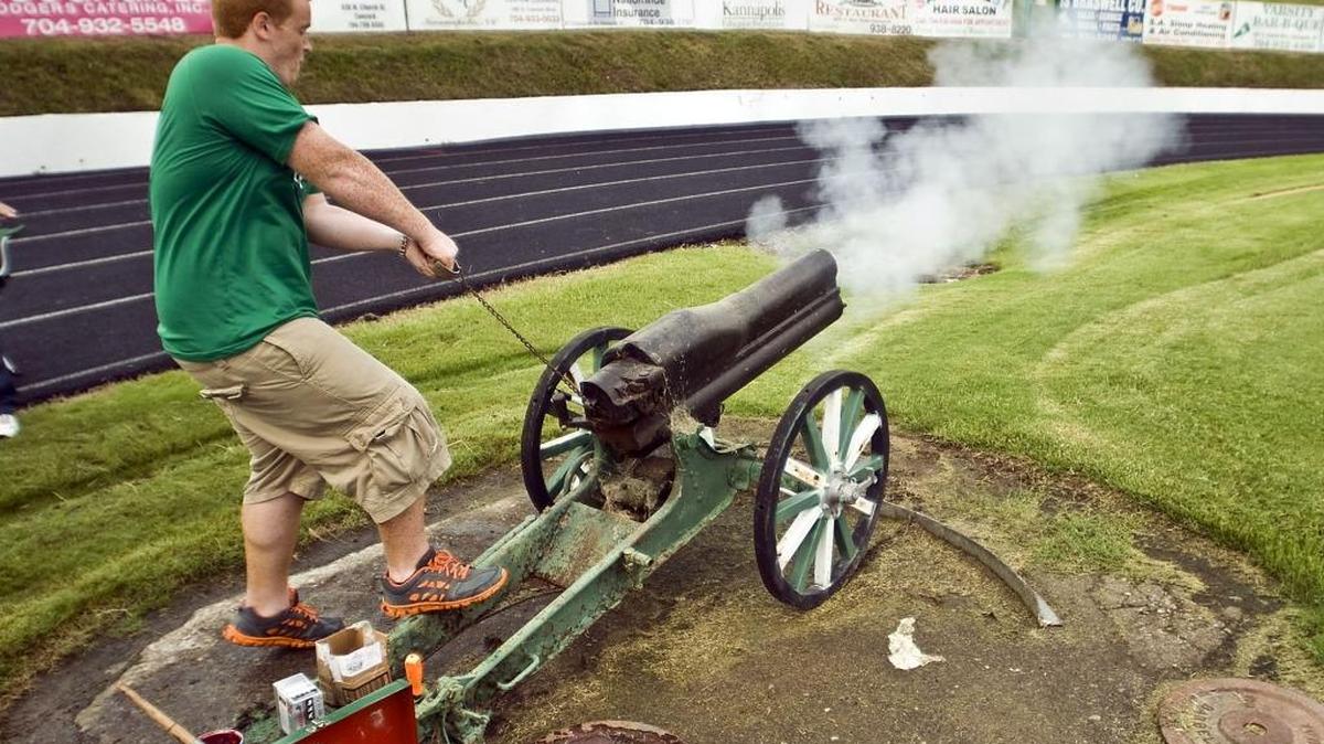 
The winner of the A.L. Brown-Concord game gets the Victory Bell, which Destin Tidewell gave a test fire before the 2013 game, which Concord won 33-20.
