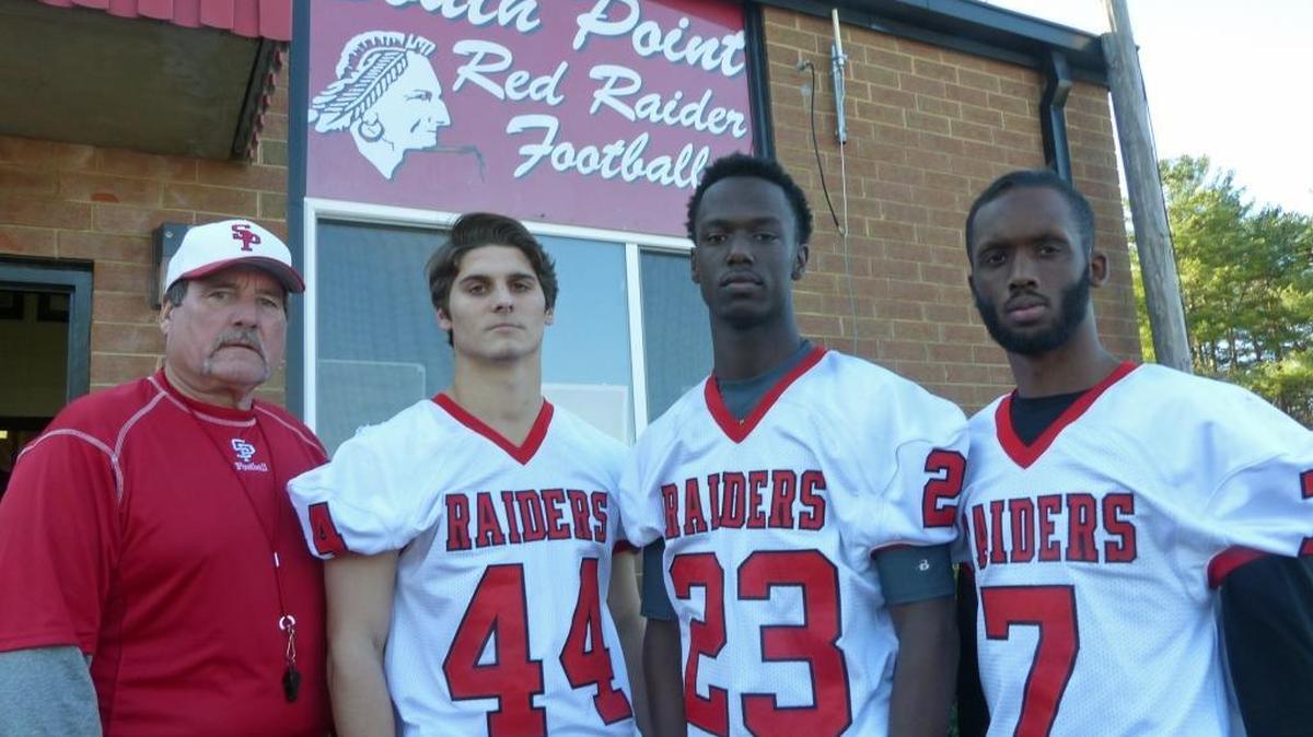 South Point football coach Mickey Lineberger (from left), senior linebacker Tyler Hall, senior safety J.T. Starr and senior quarterback Diontre King head to Chapel Hill on Friday to play Rocky Mount for the 3A football state championship.