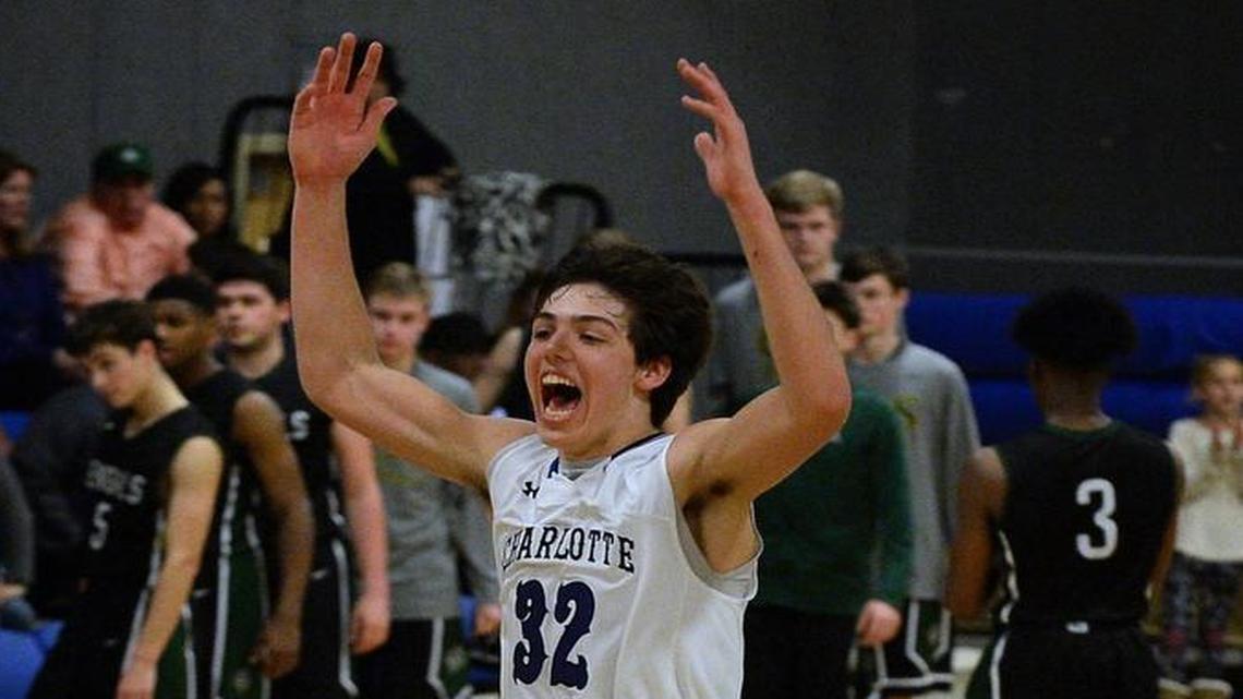 Charlotte Christian’s Blake Preston celebrates his team’s 62-54 non-conference victory over Greensboro Day School Tuesday at Charlotte Christian. The Knights ran their record to 15-2 with the upset of the Bengals (20-2), who came into the game ranked No. 3 nationally by MaxPreps. For coverage go to charlotteobserver.com