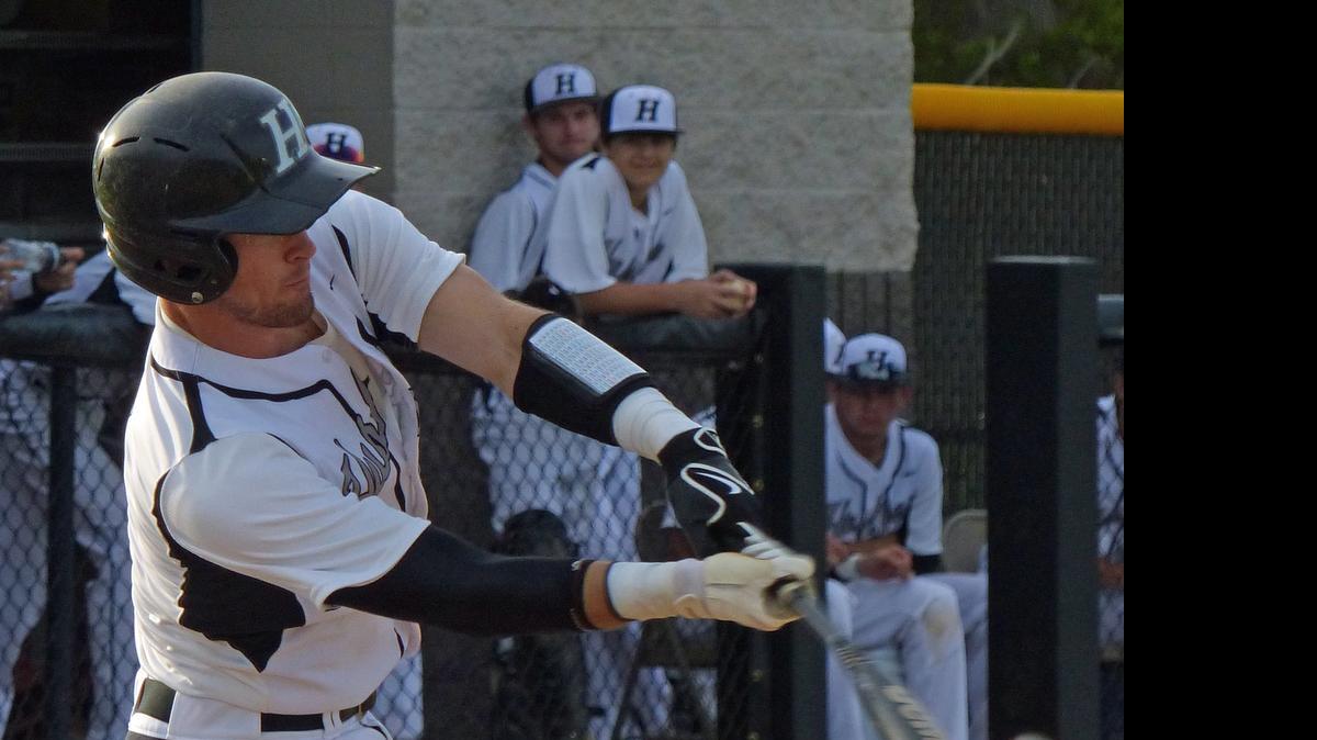 
Hough High center fielder Drew Ober connects on a pitch during the third inning of the Huskies' MECKA 4A conference game against North Mecklenburg. Hough is close to clinching its second straight MECKA 4A regular-season title. 
