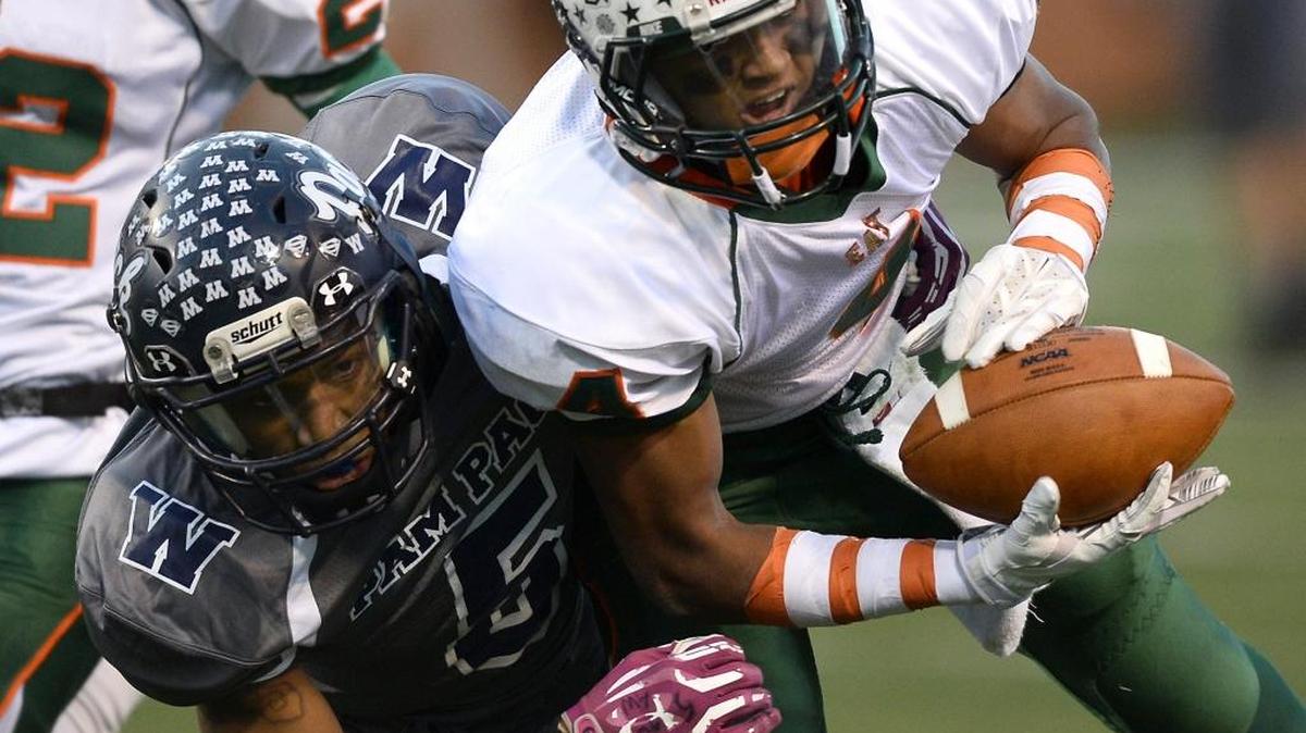 East Lincoln Mustangs wide receiver Cameron Dollar (4) is a Charlotte 49ers commit expected to lead a talented Mustangs team in 2016.