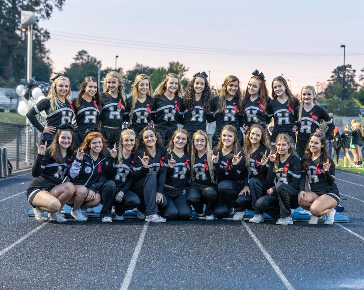 The Hough Huskie Cheerleaders ready for their game against the Mallard Creek Mavericks.