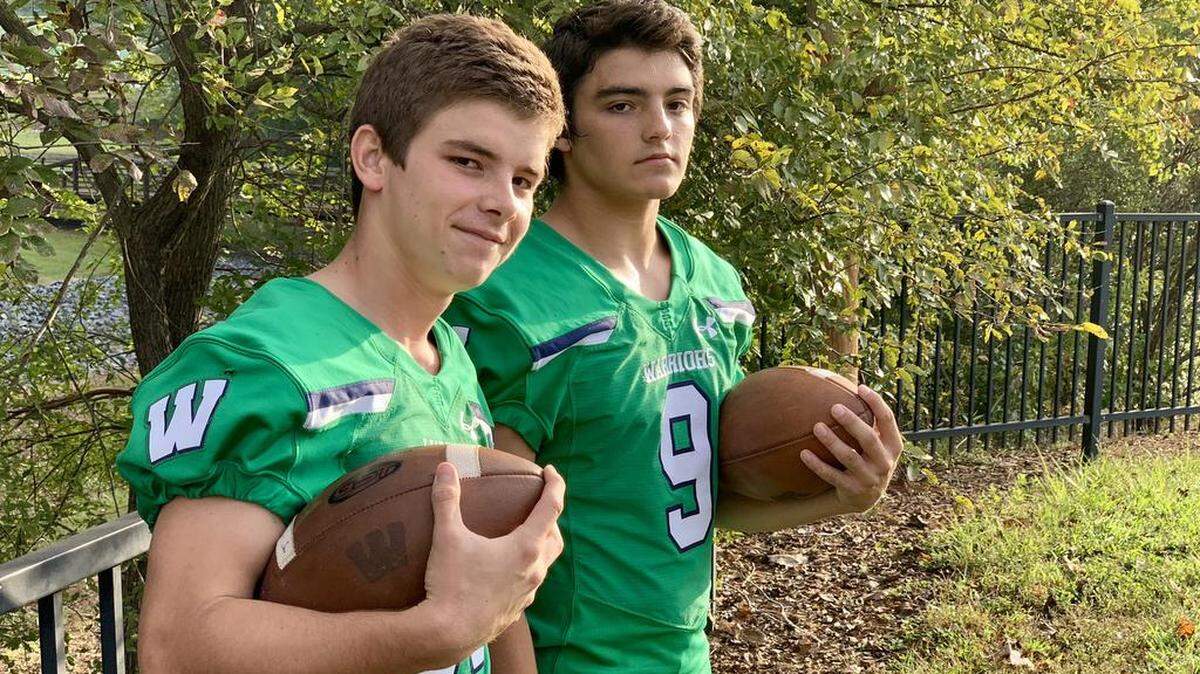 Brothers James, left, and Will Shipley have led Weddington High to a 6-1 record this football season. Friday, the Warriors will have a big Southern Carolinas conference test against rival Marvin Ridge.