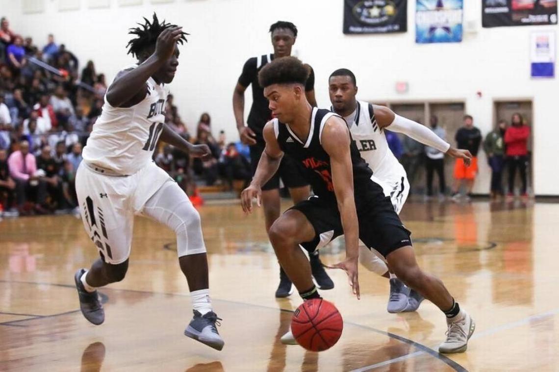 Rocky River’s Jaden Springer in action in a game against rival Butler earlier this season.