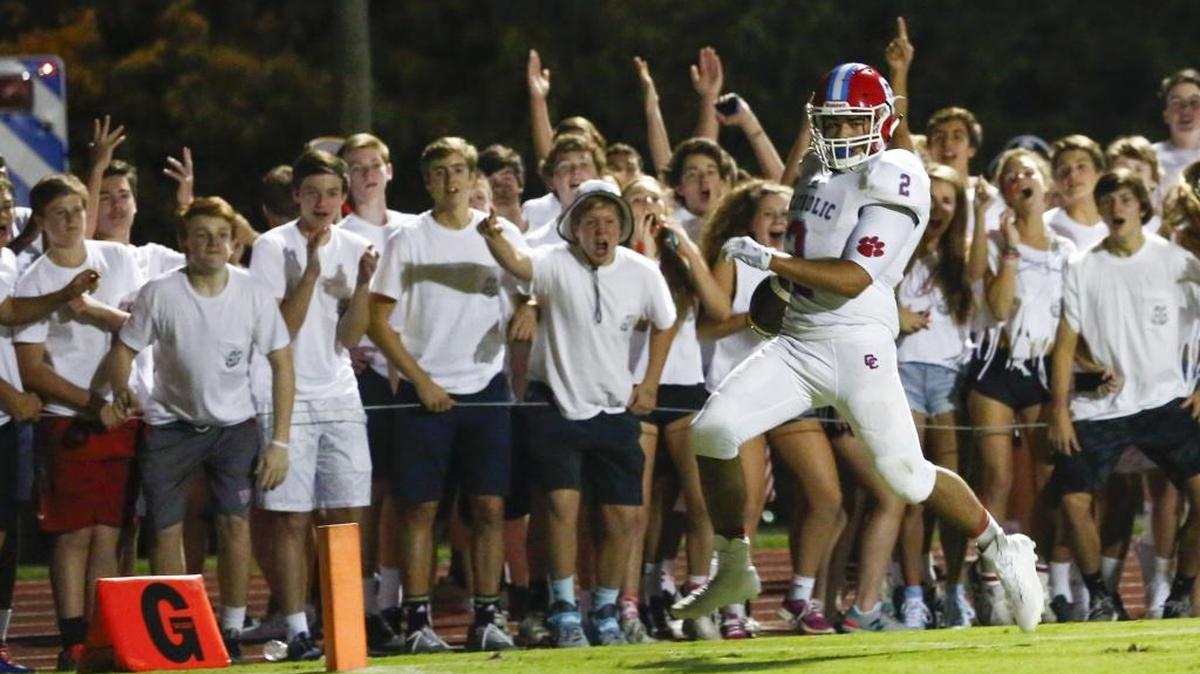 
Charlotte Catholic’s Jaret Anderson, shown running for a touchdown against Charlotte Country Day last month, has led the Cougars to a 6-0 start. 
