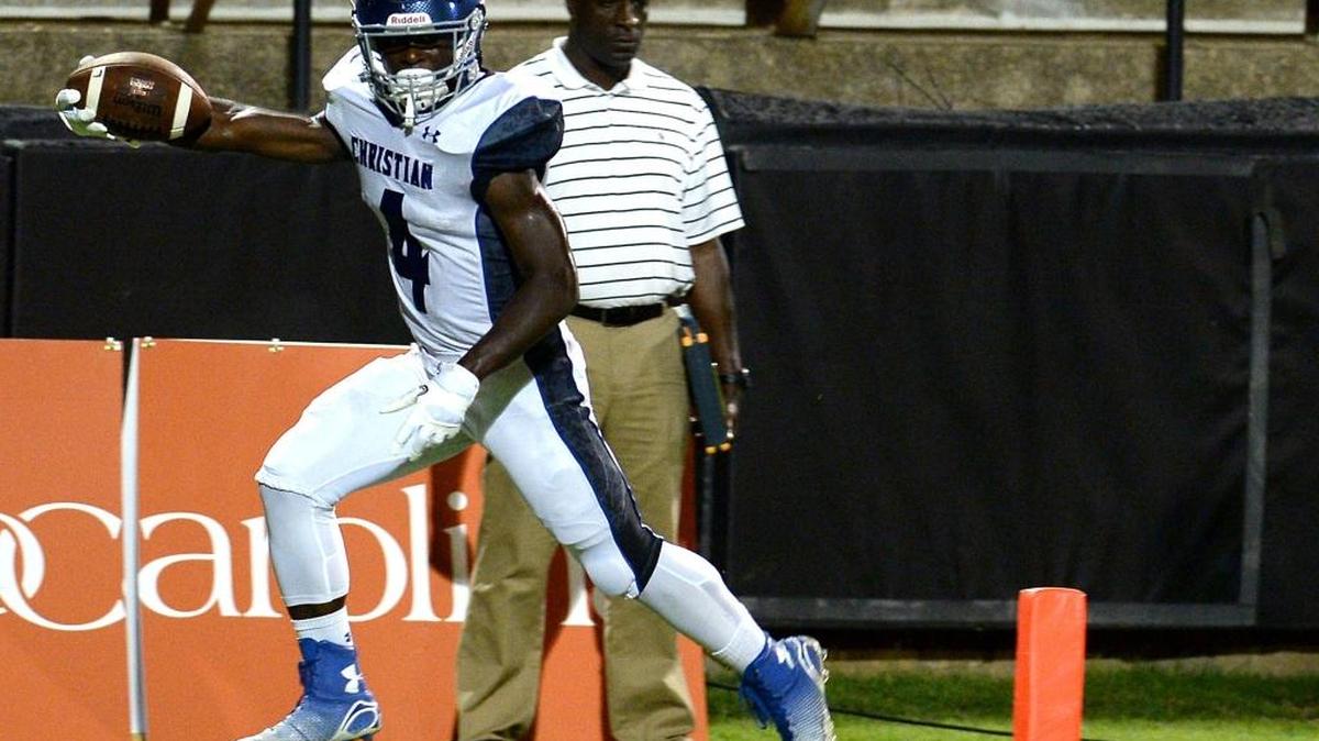 Charlotte Christian’s Josh Eboboko caught three passes in the Knights 52-38 upset of previously unbeaten 4A public school North Davidson Friday