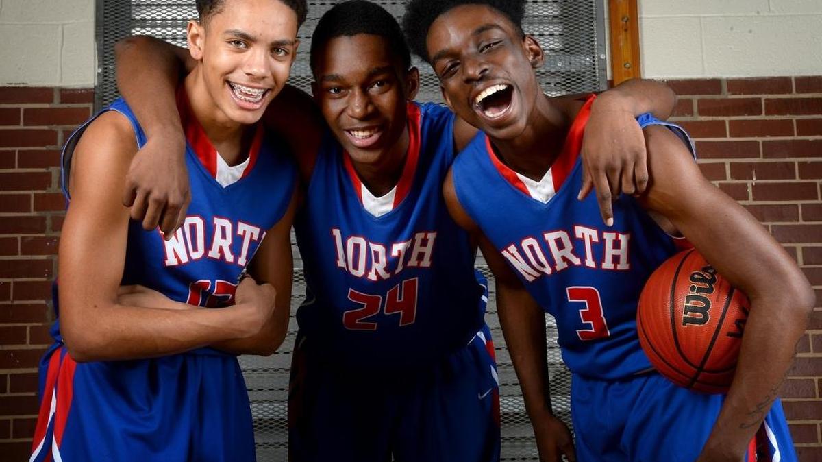 North Mecklenburg High’s Tristan Maxwell (from left), Jae'Lyn Withers and Vaud Worthy have led the surprising Vikings to first place in the MECKA 4A conference.