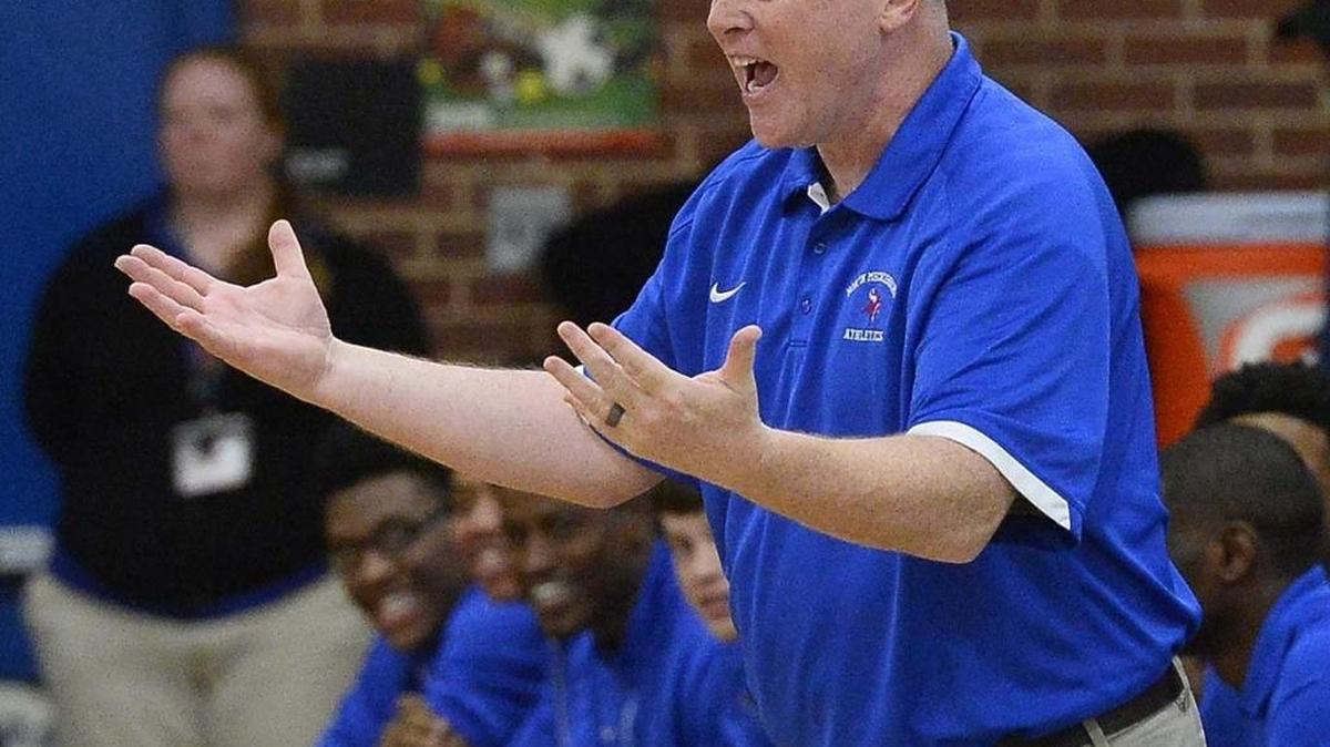 North Meck high's head coach Duane Lewis reacts to a call from the sidelines during Wednesday night's game played at North Meck high school Jan. 27, 2016.