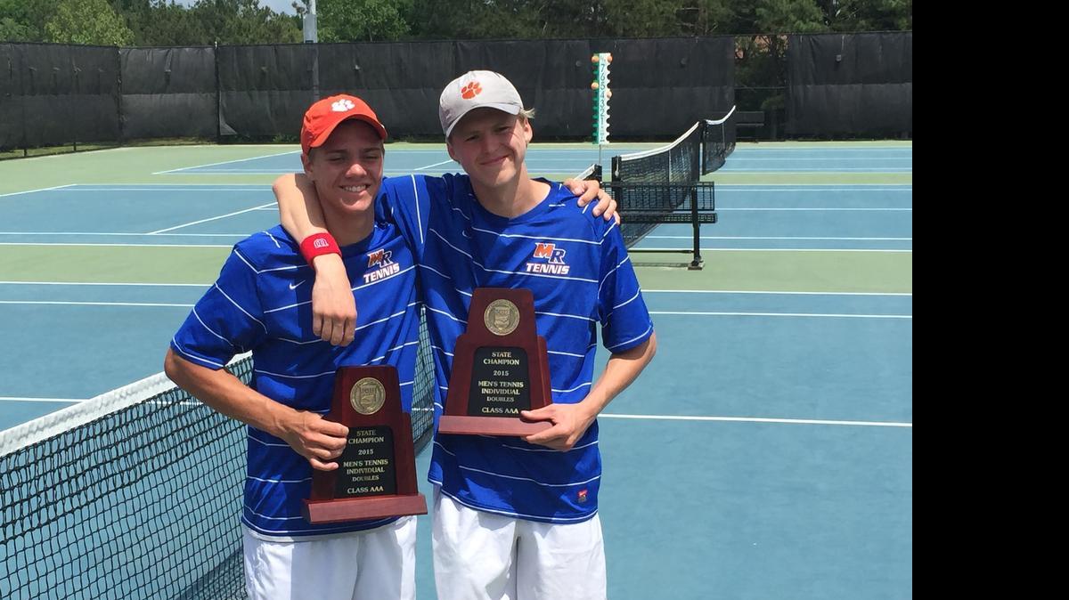 
Marvin Ridge doubles duo Woody Watson (left) and Hayden Wohlfarth won the NCHSAA 3A state tennis title Saturday
