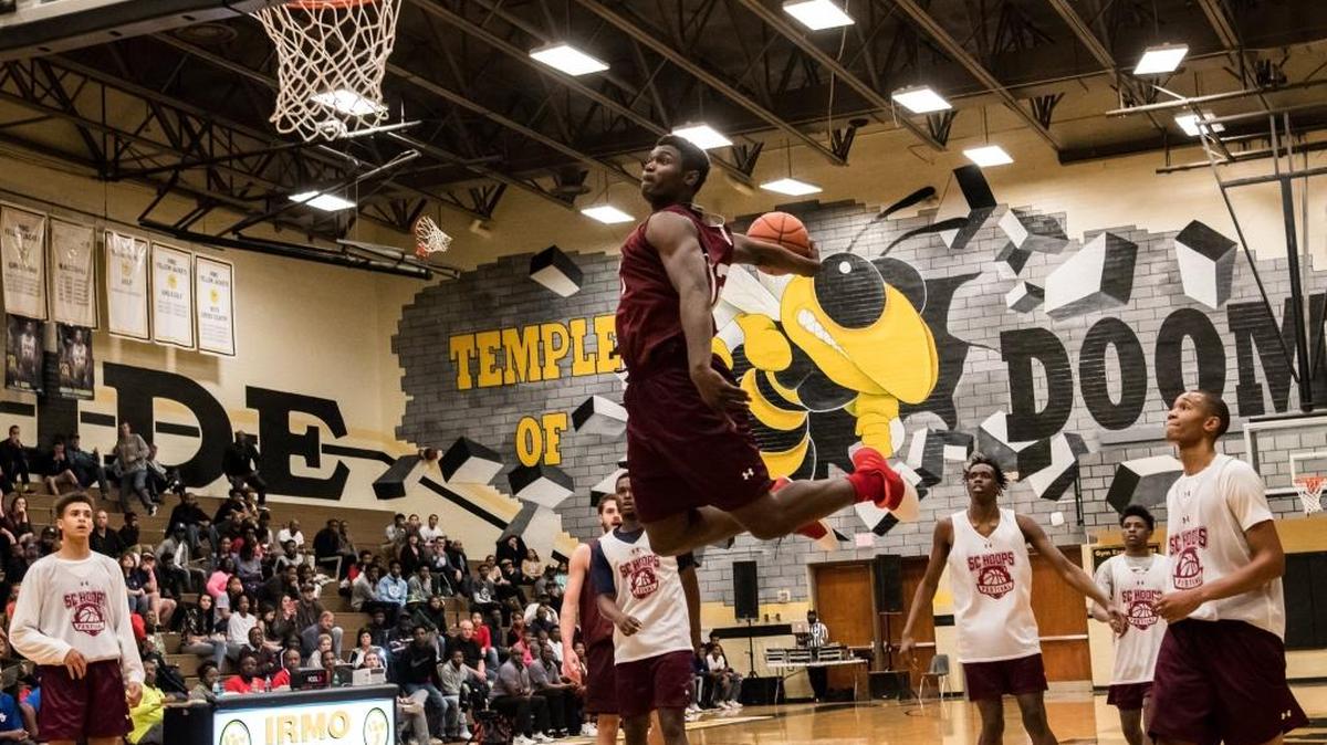 Spartanburg Day School's Zion Williamson goes up for a dunk at the South Carolina Hoops Festival held at Irmo High School.