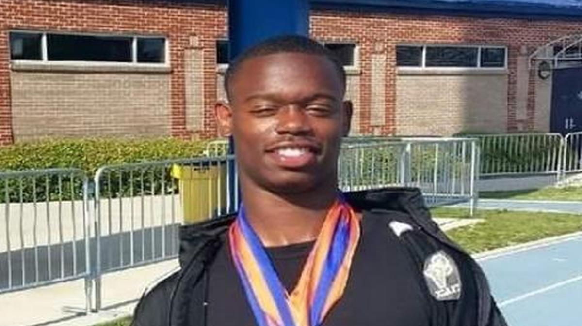 
P.J. Lotharp displays his five medals from the recent state track meet.
