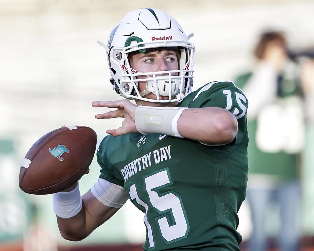 Charlotte Country Day’s Russell Tabor (15) runs through his pre-game routine. Charlotte Country Day played CISAA rival Providence Day Friday