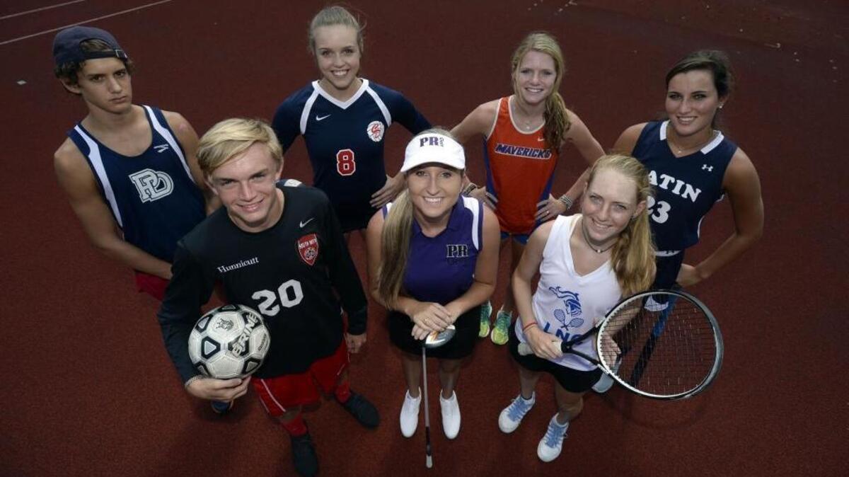 Observer-area high school athletes to watch this fall: Front, left to right: Reed Hunnicutt, South Mecklenburg (boys’ soccer); Emily Anderson, Porter Ridge (girls’ golf); Olivia Archer, Lake Norman Charter (girls’ tennis). Back row, left to right: Noah Dolhare, Providence Day (boys’ cross country); Sarah Billiard, Covenant Day (volleyball); Lexi King, Marvin Ridge (girls’ cross country); and Camille Kane, Charlotte Latin (field hockey).