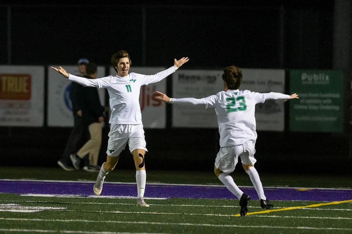 Myers Park Senior Daniel Watts scores the first goal of the night against South Meck Tuesday.