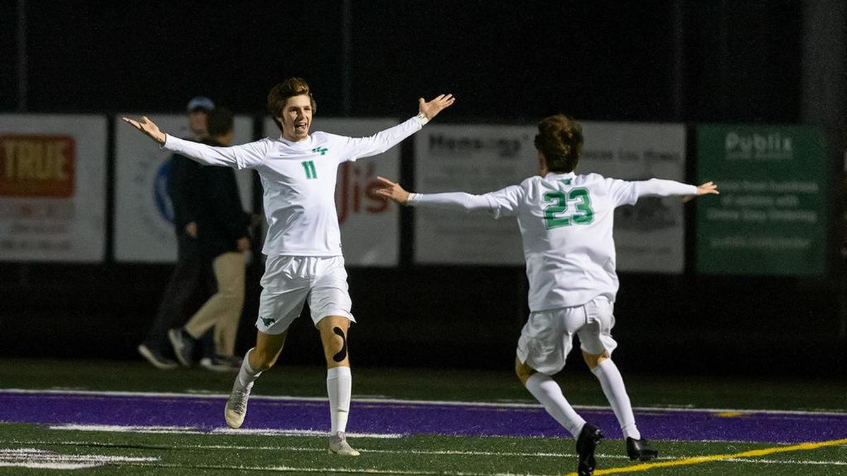Myers Park Senior Daniel Watts scores the first goal of the night against South Meck Tuesday.