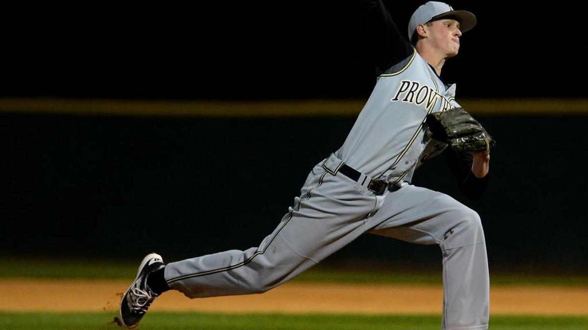 Providence High pitcher Logan Davidson delivers a pitch to a Marvin Ridge batter during prep baseball action on Friday, March 4, 2016 at Marvin Ridge High School. Providence defeated Marvin Ridge 2-0.